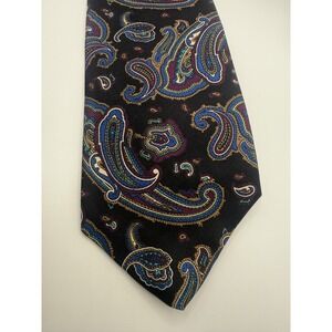 Bert Pulitzer Marshall Fields Silk Paisley Tie Blue Purple Foulard Hand Printed